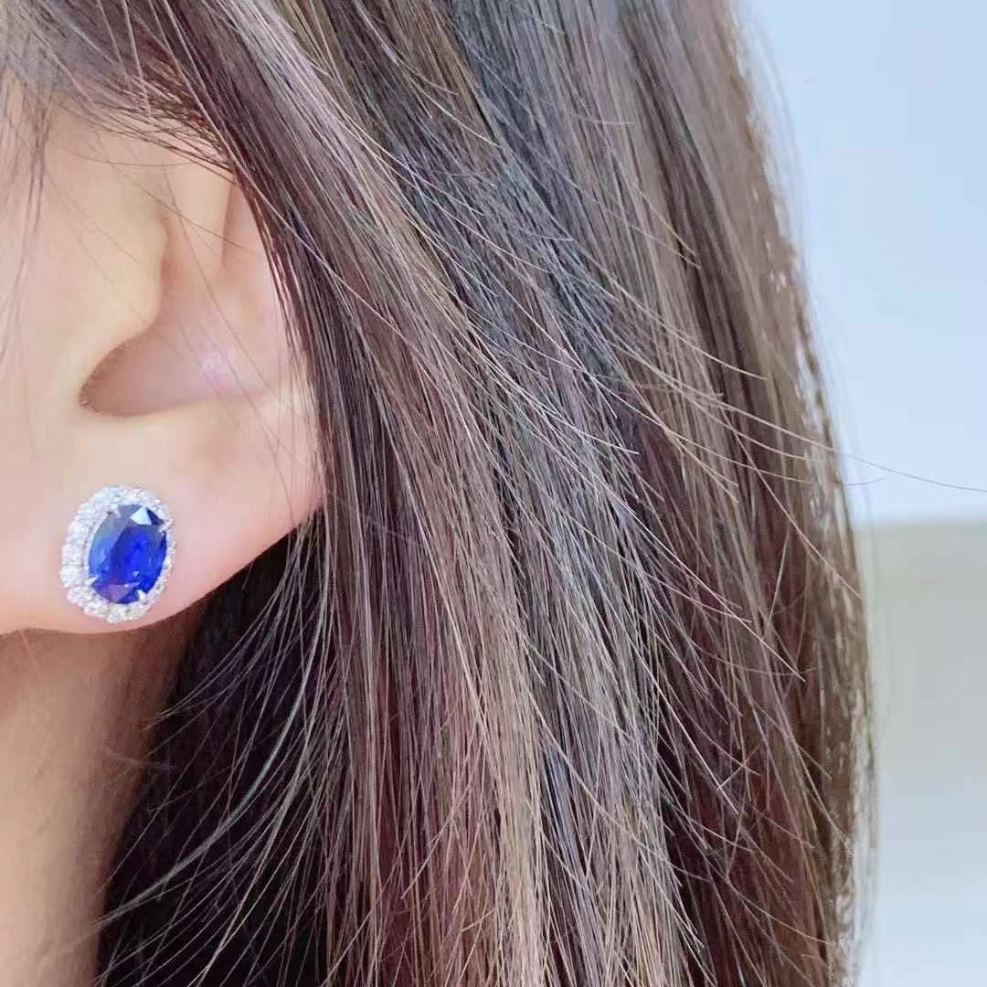 14k Gold 4.20 Ctw Natural Sapphire & Diamond Earrings - 5