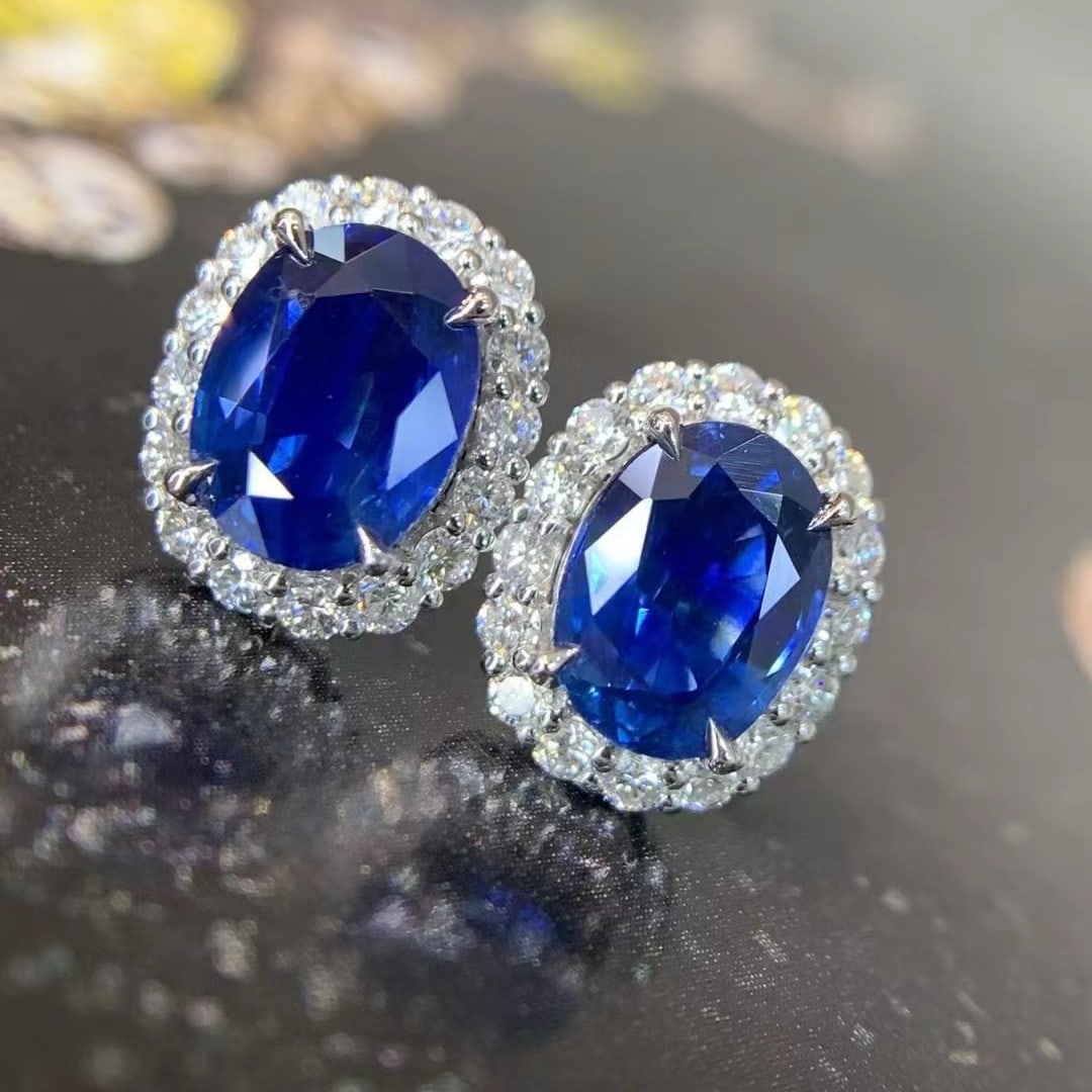 14k Gold 4.20 Ctw Natural Sapphire & Diamond Earrings - 6