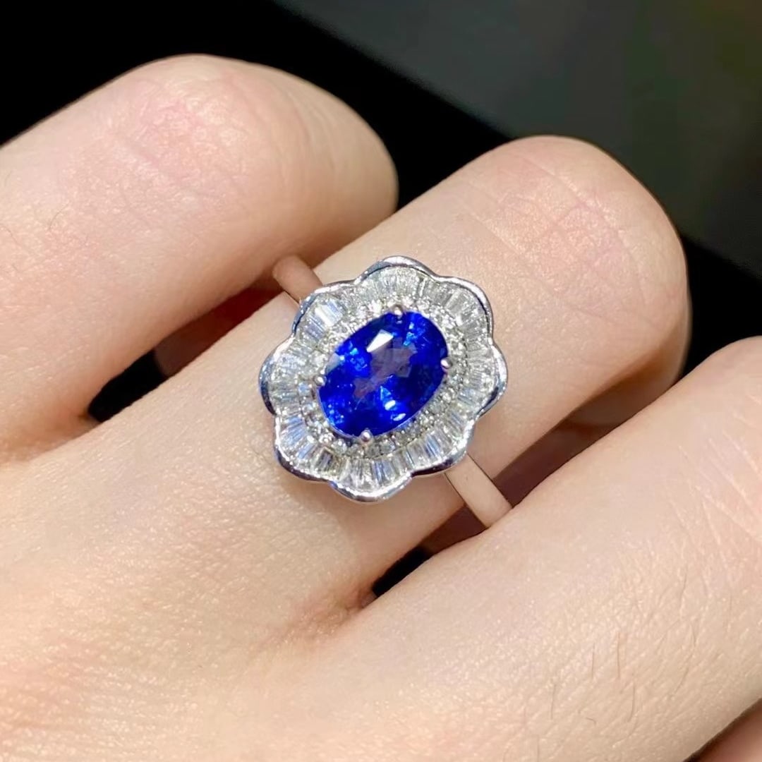 14k Gold 1.1 Ct Natural Sapphire & Diamond Ring - 6