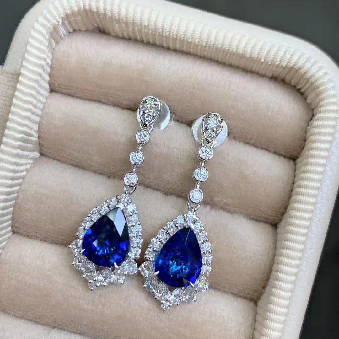 14k Gold 3.64 Ctw Natural Sapphire & Diamond Earrings - 3