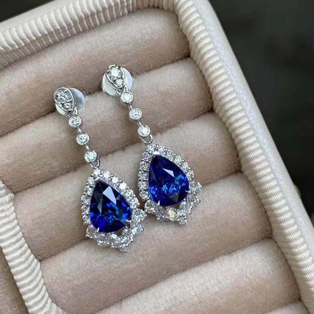 14k Gold 3.64 Ctw Natural Sapphire & Diamond Earrings - 4
