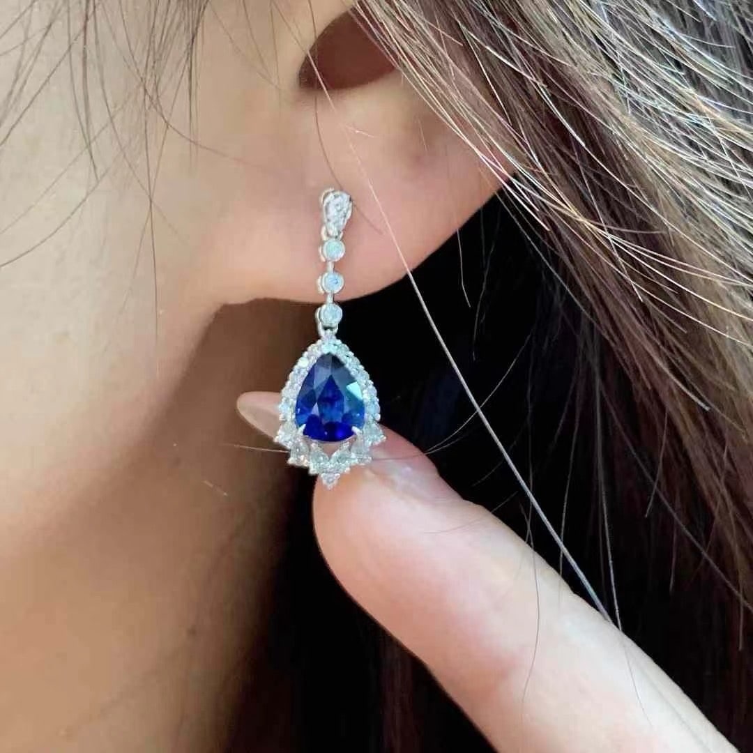 14k Gold 3.64 Ctw Natural Sapphire & Diamond Earrings - 6