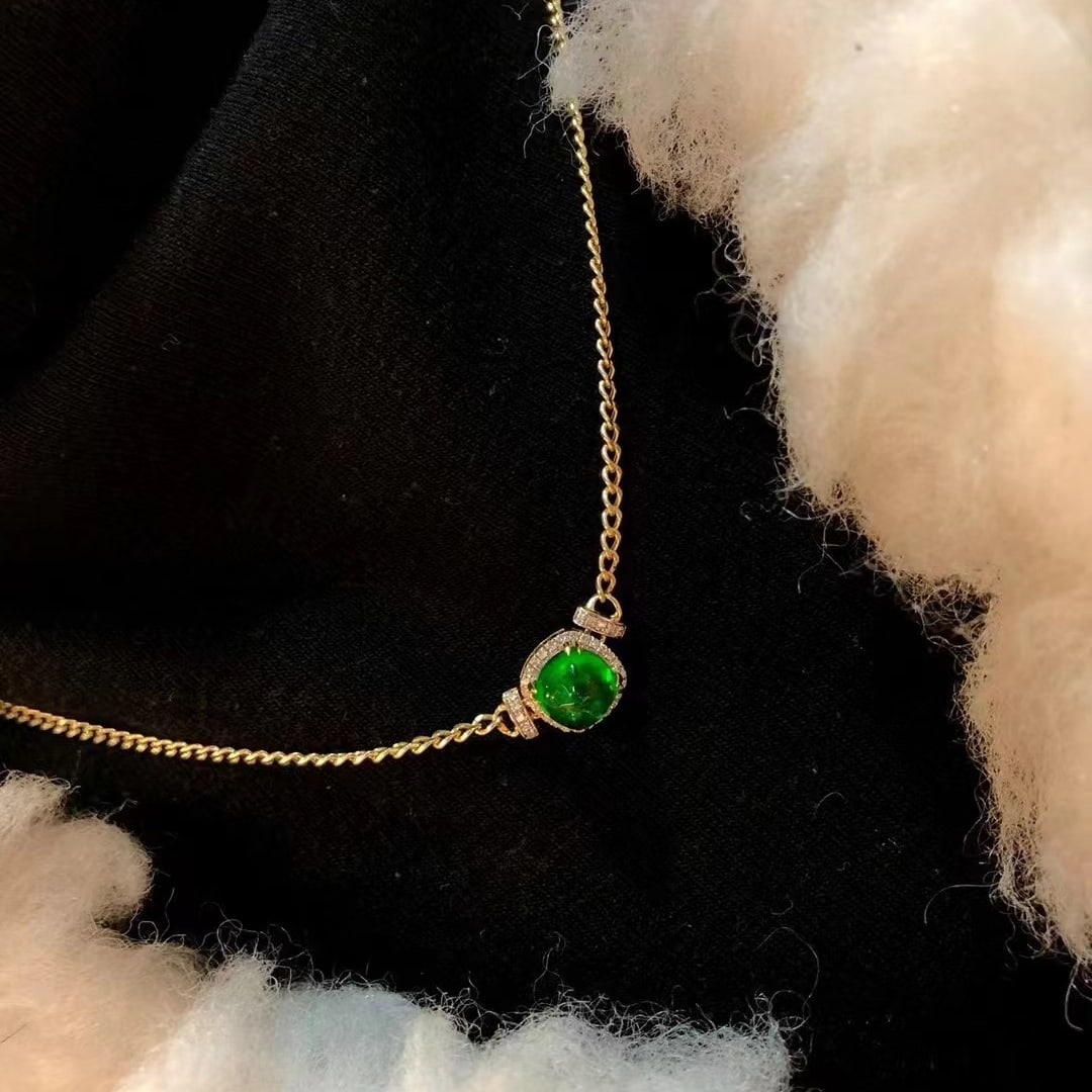 14k Gold 1.52 Ct Vivid Green Natural Emerald & Diamond Necklace - 4