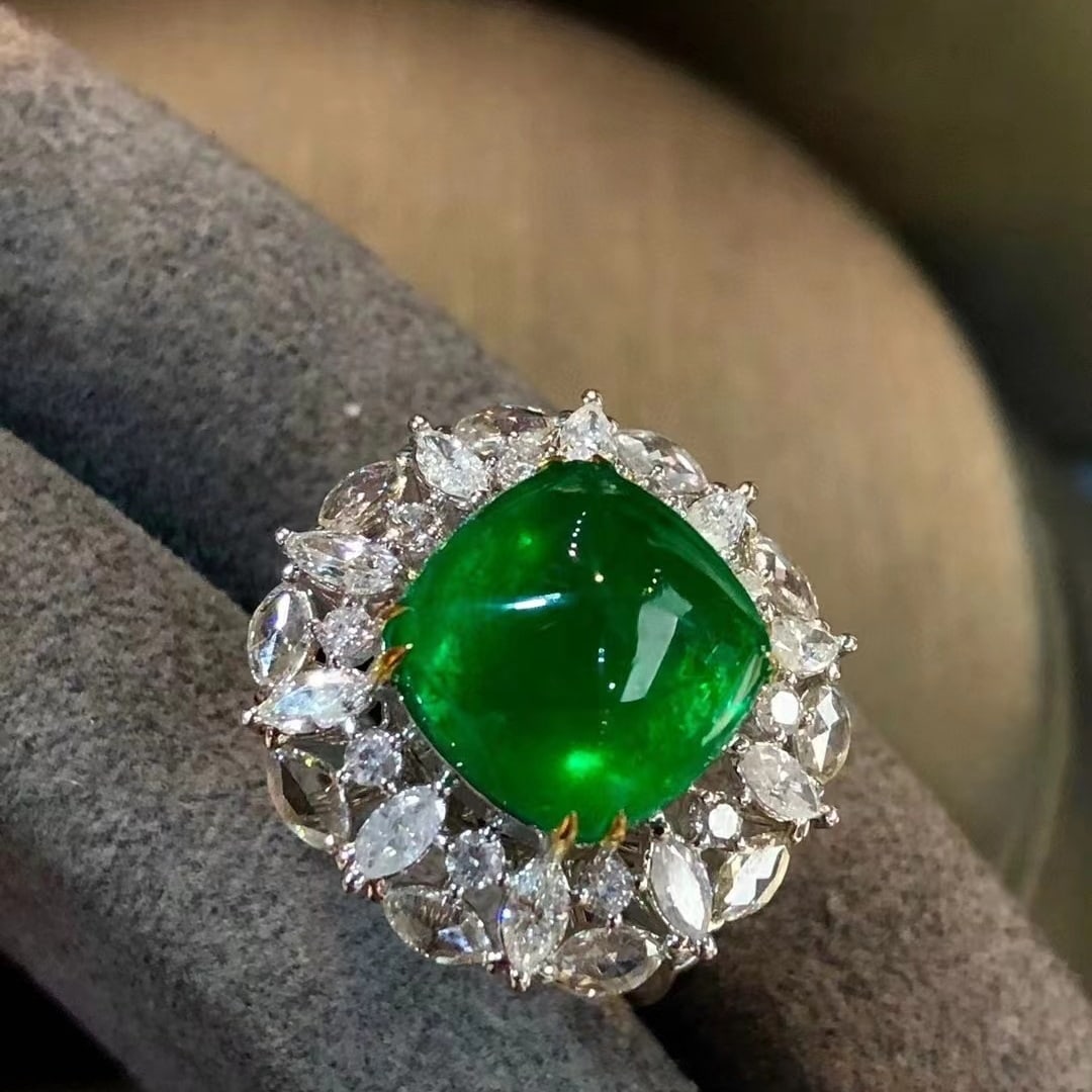 14k Gold 5.88 Ct Vivid Green Natural Emerald & Diamond Ring/pendant( Without Chain ) - 2