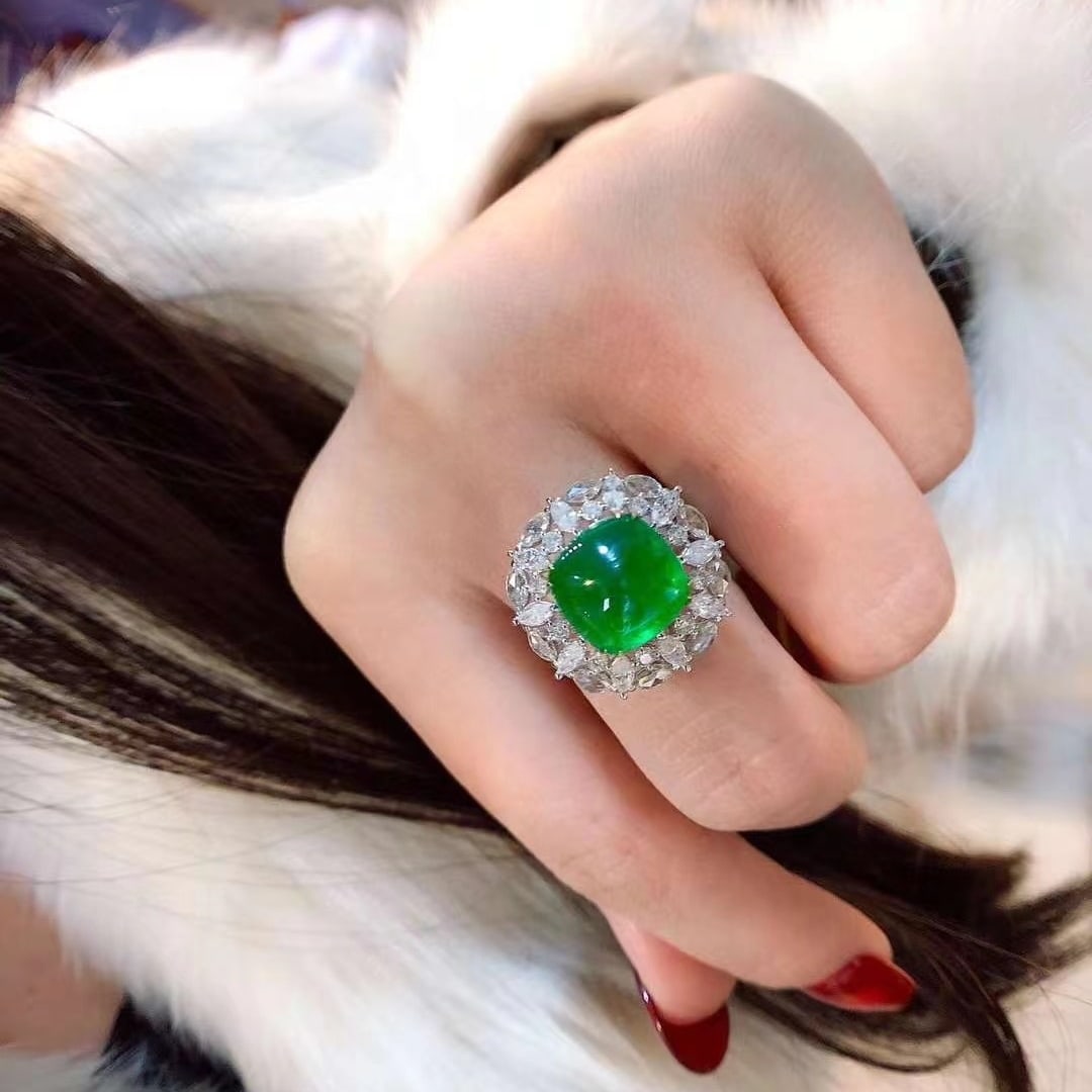 14k Gold 5.88 Ct Vivid Green Natural Emerald & Diamond Ring/pendant( Without Chain ) - 4