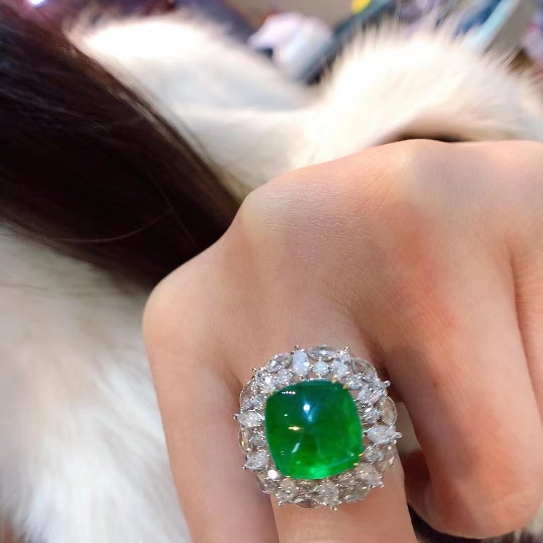 14k Gold 5.88 Ct Vivid Green Natural Emerald & Diamond Ring/pendant( Without Chain ) - 5