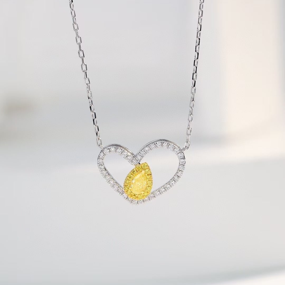 14k Gold 0.21 Ctw Natural Yellow Diamond & Diamond Necklace: Ref:230953217 // gold content:14k gold // main gemstone:yellow diamond // shape:pear // carat weight:0. 08ct // color:yellow // treatment:natural // // adjacent gemstone 2 : diamond // shape:round