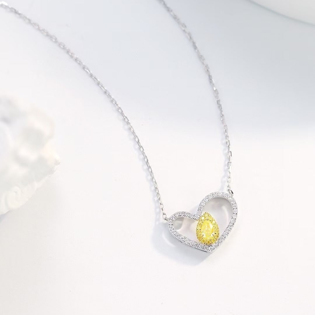 14k Gold 0.21 Ctw Natural Yellow Diamond & Diamond Necklace - 2