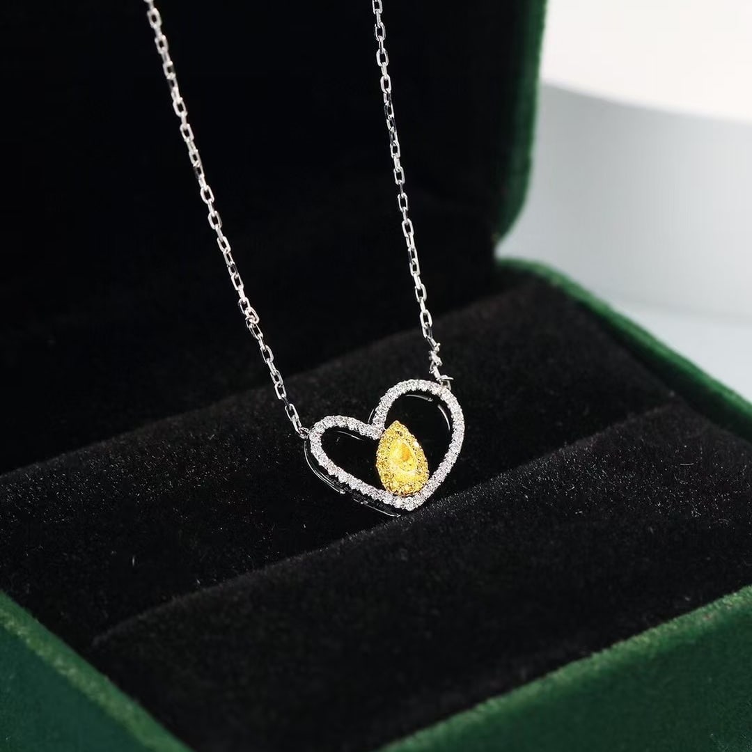14k Gold 0.21 Ctw Natural Yellow Diamond & Diamond Necklace - 3