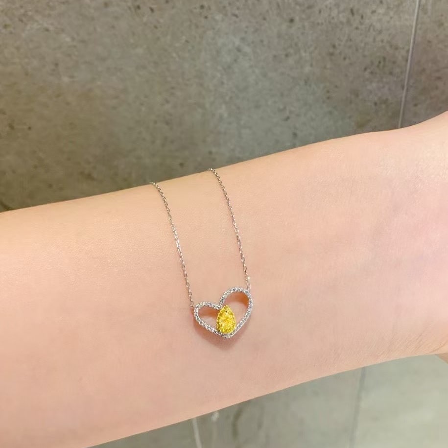 14k Gold 0.21 Ctw Natural Yellow Diamond & Diamond Necklace - 4