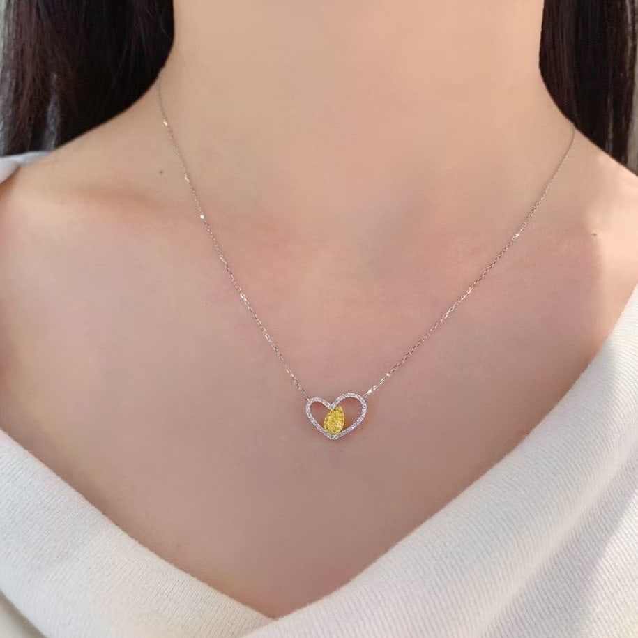 14k Gold 0.21 Ctw Natural Yellow Diamond & Diamond Necklace - 5