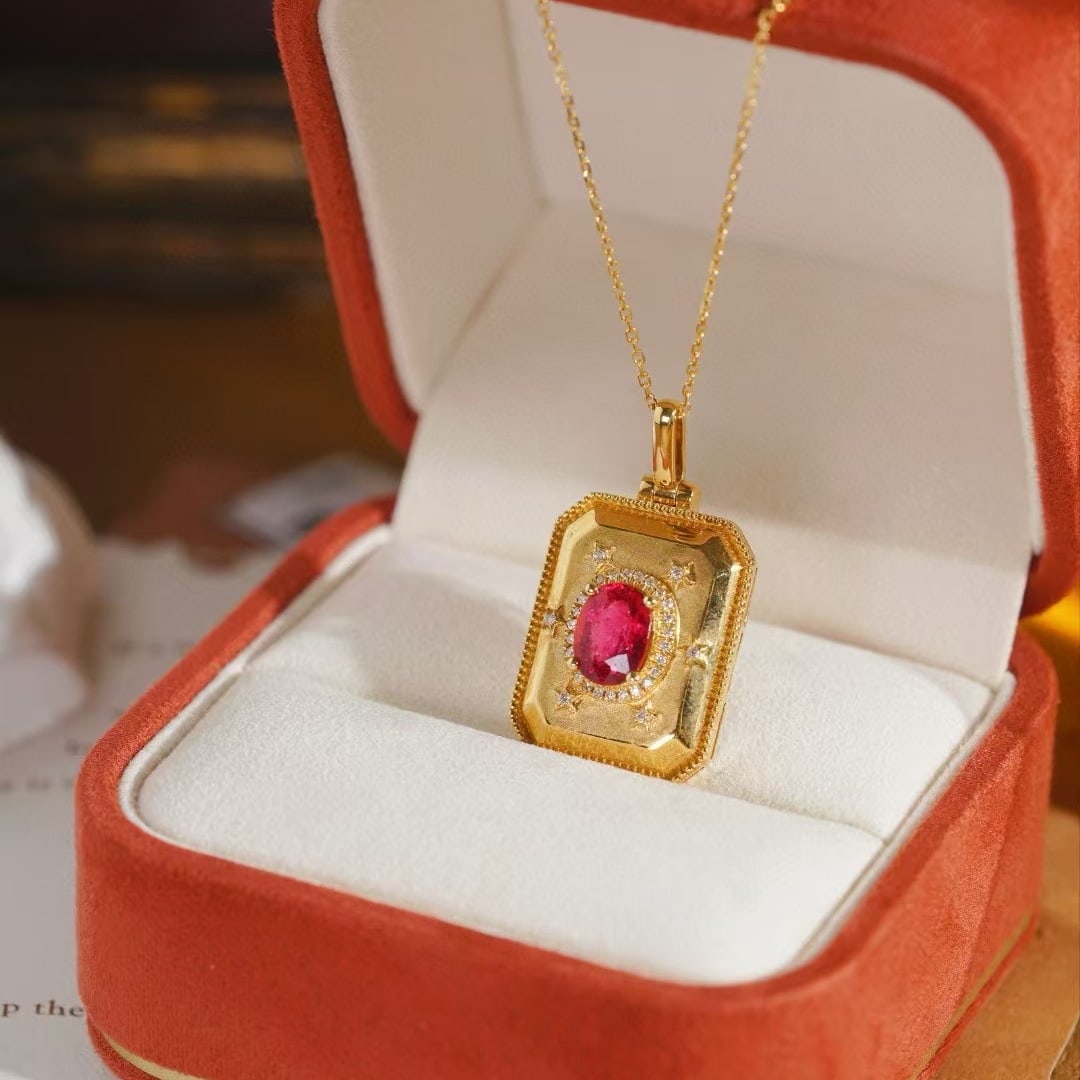 14k Gold 0.47 Ctw Natural Ruby & Diamond Pendant( Without Chain ) - 2