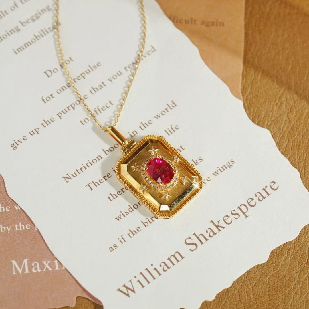 14k Gold 0.47 Ctw Natural Ruby & Diamond Pendant( Without Chain ) - 3