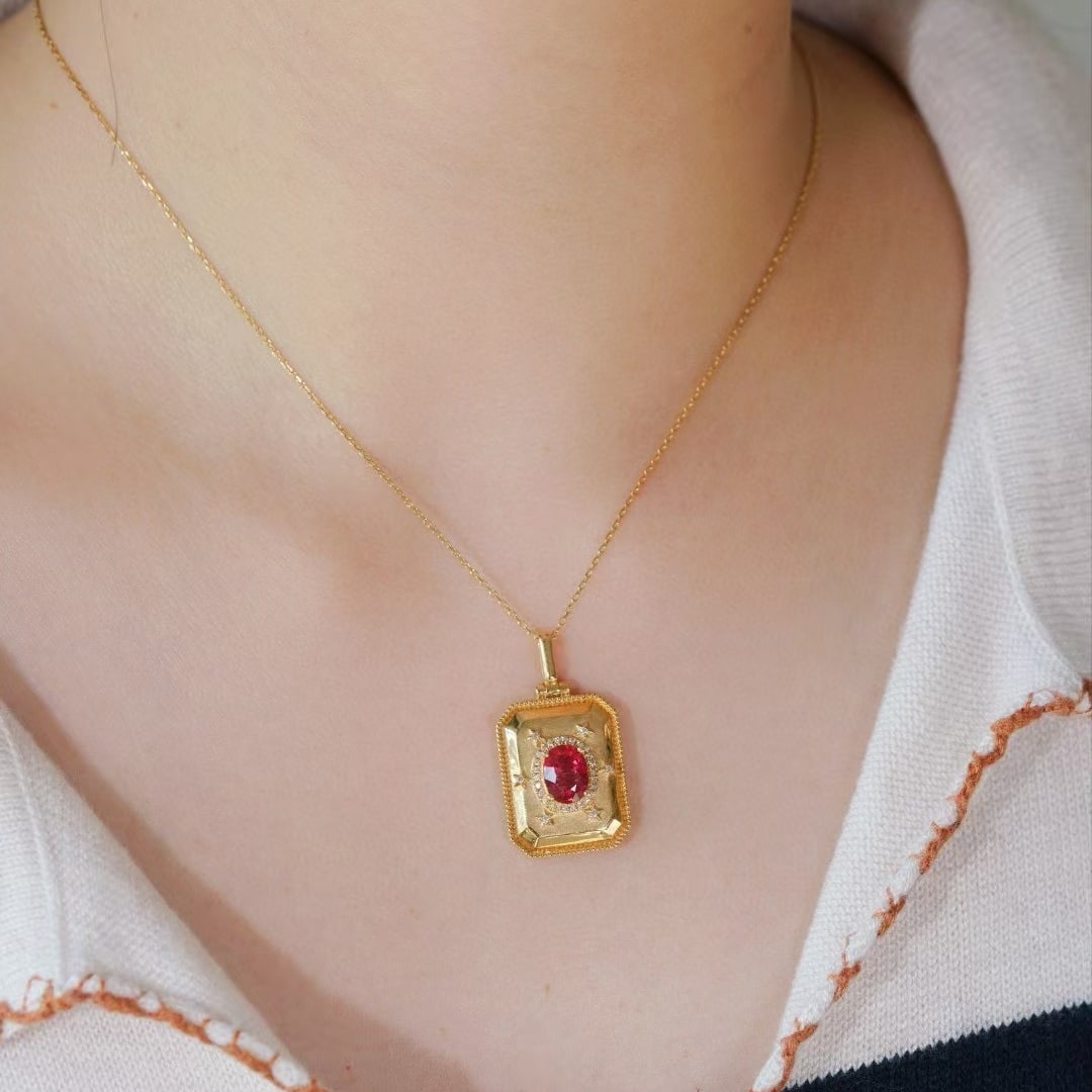 14k Gold 0.47 Ctw Natural Ruby & Diamond Pendant( Without Chain ) - 4