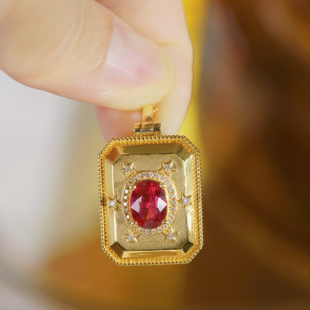 14k Gold 0.47 Ctw Natural Ruby & Diamond Pendant( Without Chain ) - 5