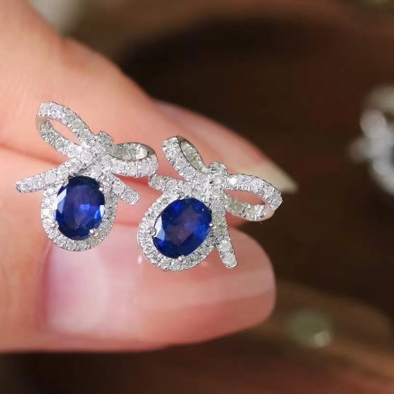 14k Gold 1.35 Ctw Natural Sapphire & Diamond Earrings - 3