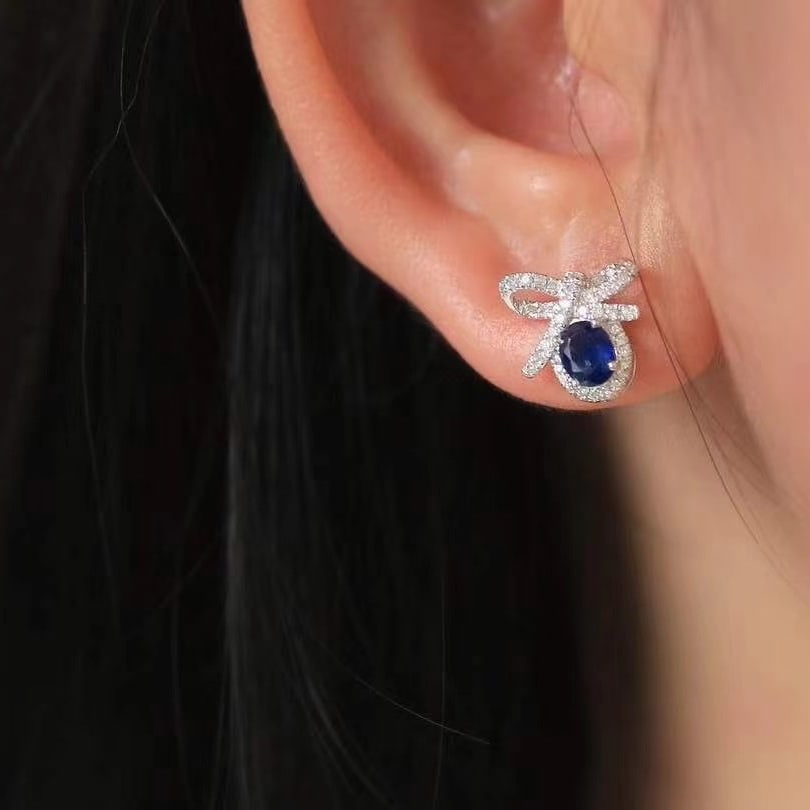 14k Gold 1.35 Ctw Natural Sapphire & Diamond Earrings - 4