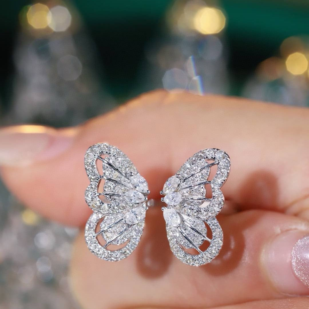 14k Gold 0.9 Ct Natural H Diamond & Butterfly Ring - 5