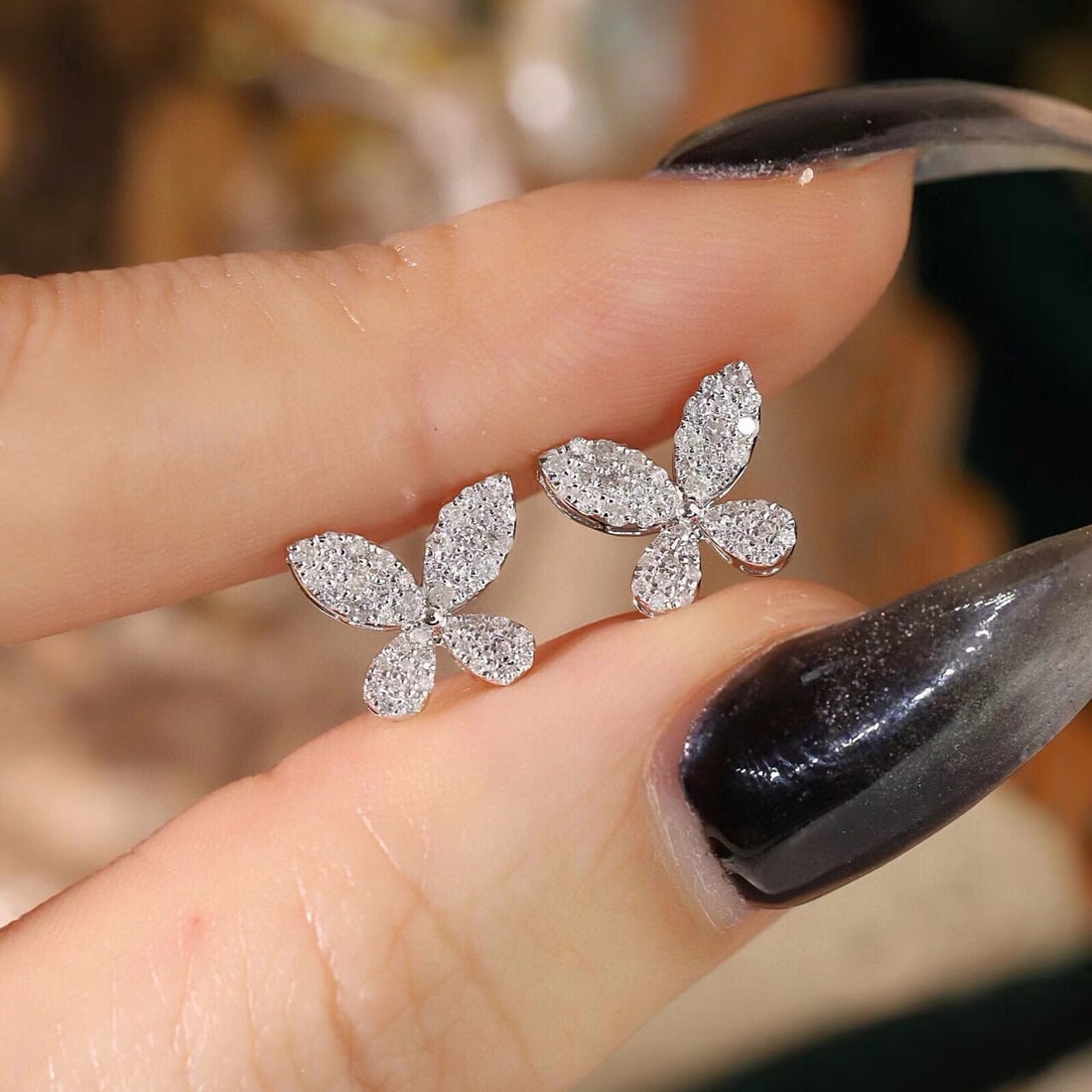 14k Gold 0.4 Ct Natural H Diamond & Butterfly Earrings - 5