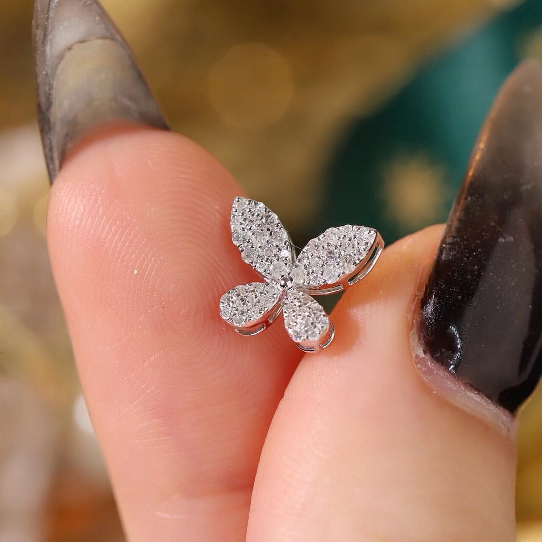 14k Gold 0.4 Ct Natural H Diamond & Butterfly Earrings - 6