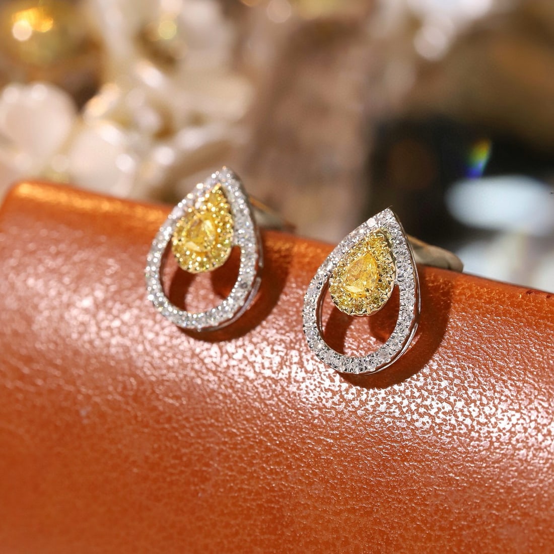 14k Gold 0.40 Ctw Natural Yellow Diamond & Diamond Earrings - 2