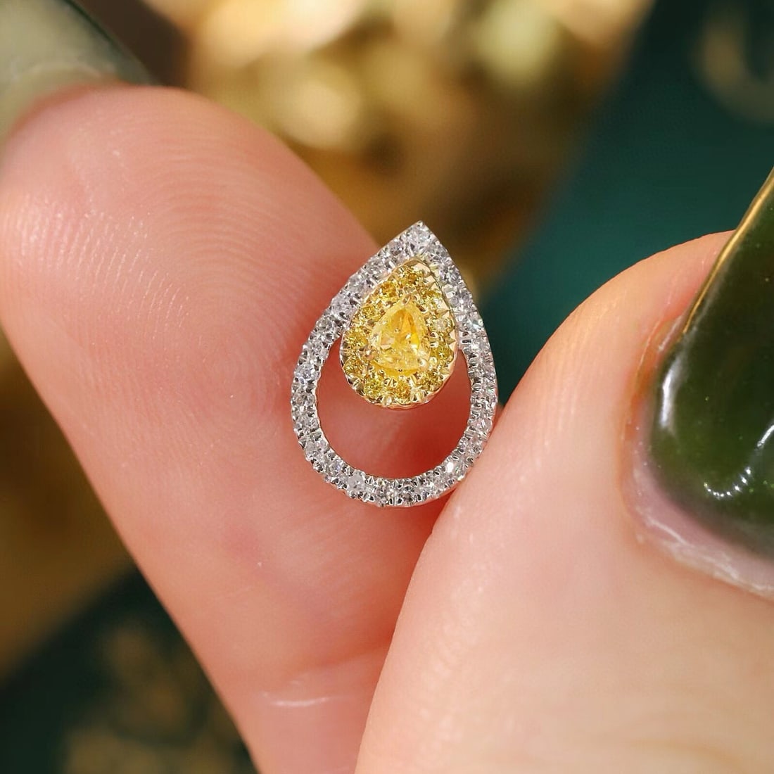 14k Gold 0.40 Ctw Natural Yellow Diamond & Diamond Earrings - 5