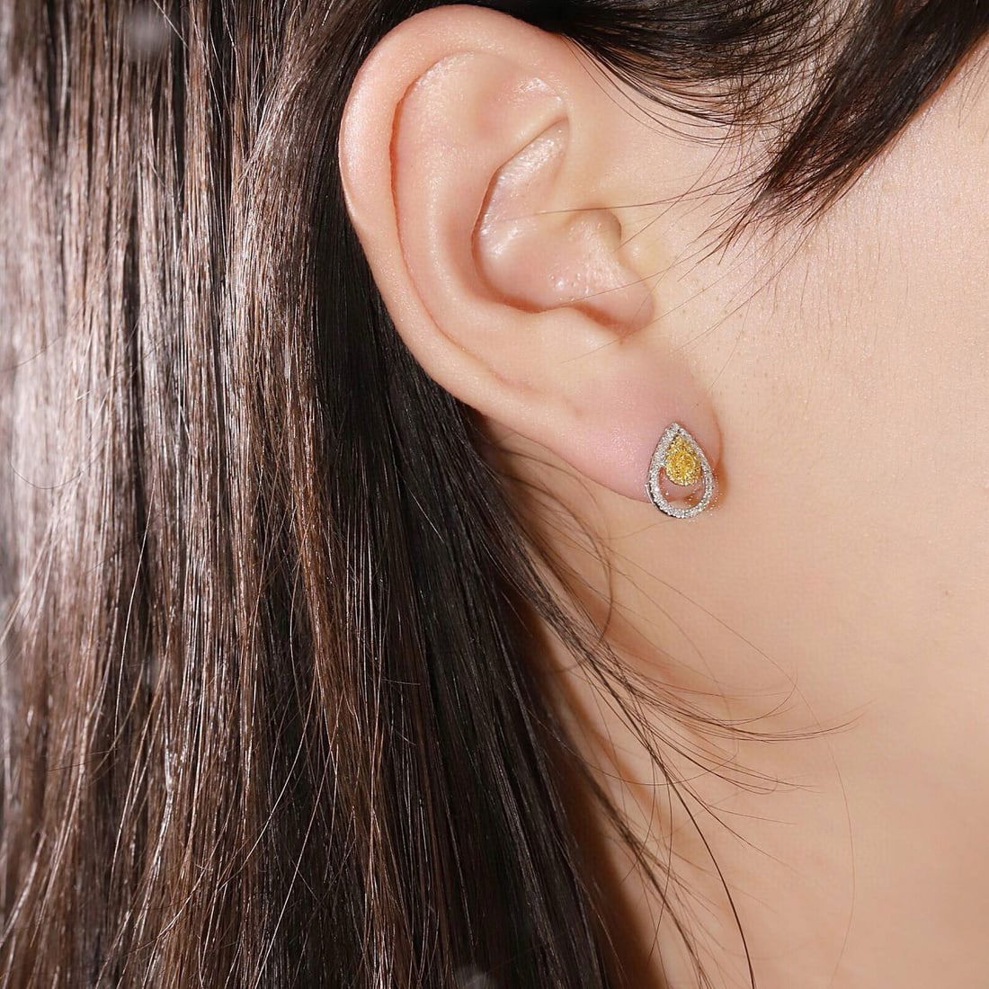 14k Gold 0.40 Ctw Natural Yellow Diamond & Diamond Earrings - 7