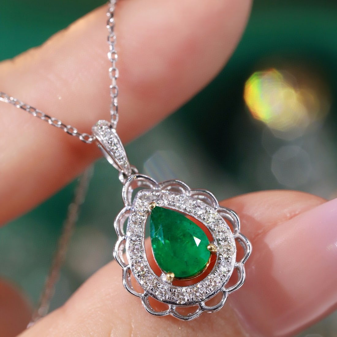 14k Gold 1.03 Ctw Natural Emerald & Diamond Pendant( Without Chain ) - 6