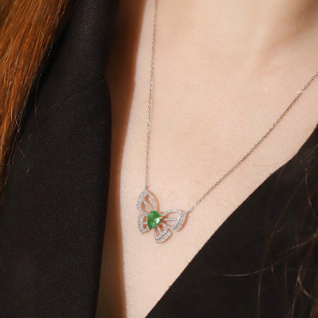 14k Gold 0.91 Ctw Natural Emerald & Diamond Necklace - 7