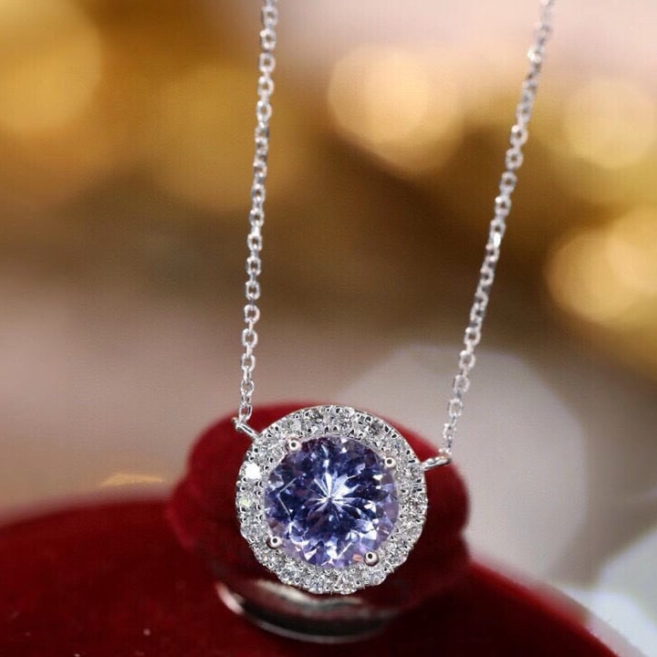 14k Gold 0.98 Ctw Natural Tanzanite & Diamond Necklace - 3