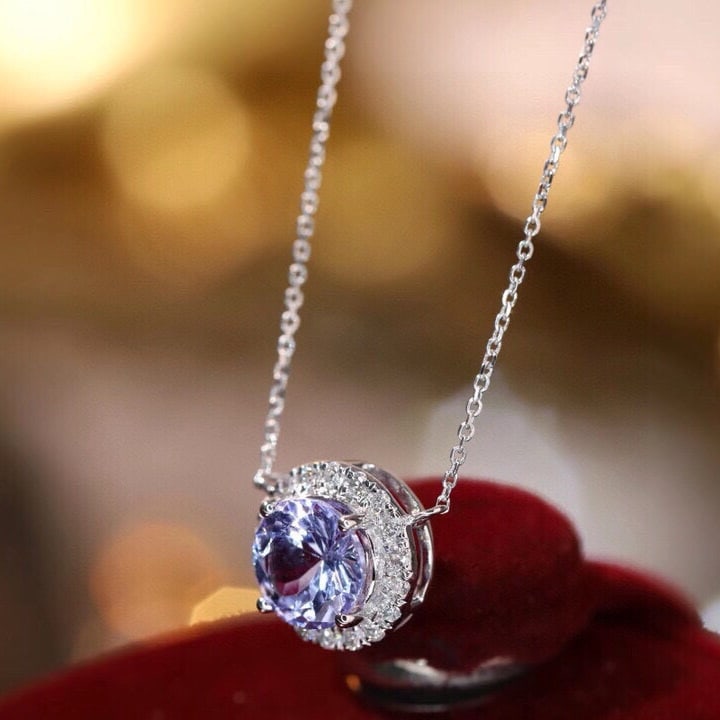 14k Gold 0.98 Ctw Natural Tanzanite & Diamond Necklace - 4