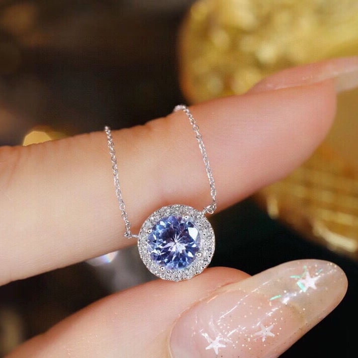 14k Gold 0.98 Ctw Natural Tanzanite & Diamond Necklace - 6