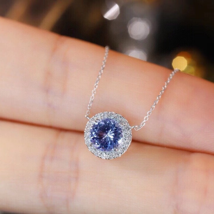 14k Gold 0.98 Ctw Natural Tanzanite & Diamond Necklace - 7