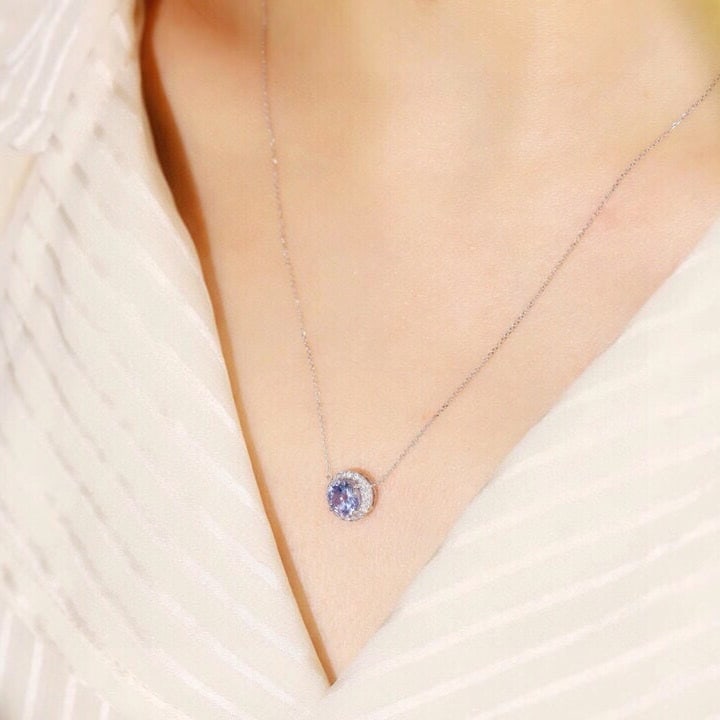 14k Gold 0.98 Ctw Natural Tanzanite & Diamond Necklace - 8