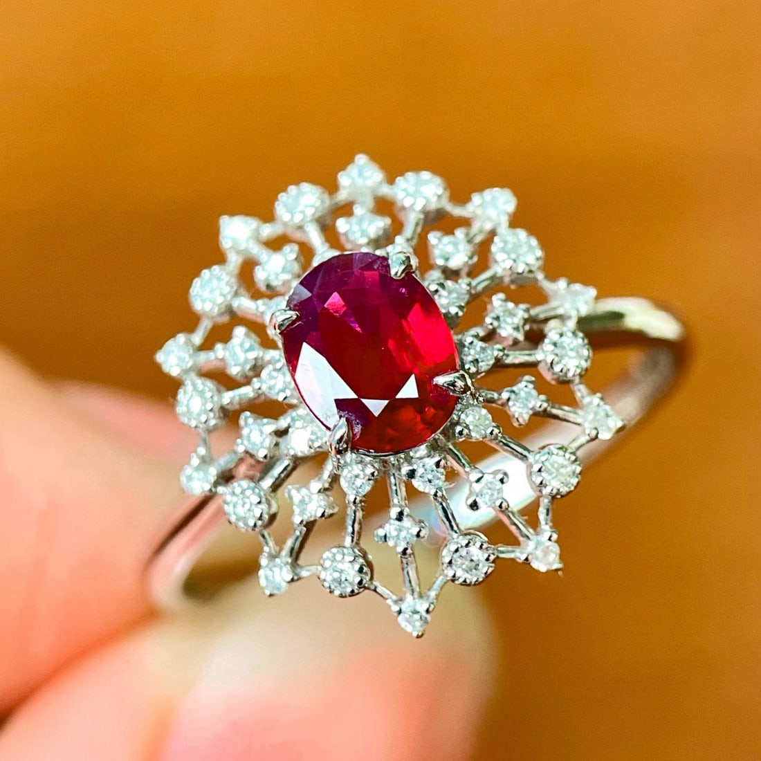 14k Gold 0.86 Ctw Natural Ruby & Diamond Ring: Ref:230953255 // gold content:14k gold // ring size:7. 25us // // main gemstone:ruby // shape:oval // carat weight:0. 66ct // color:pigeonblood red // treatment:natural // // adjacent gemstone 2 :