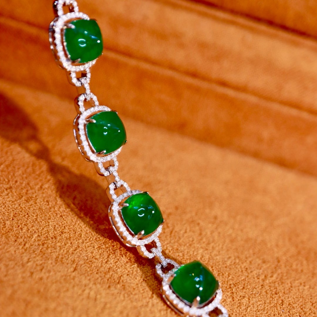 14k Gold 11.20 Ctw Vivid Green Natural Emerald & Diamond Bracelet - 4