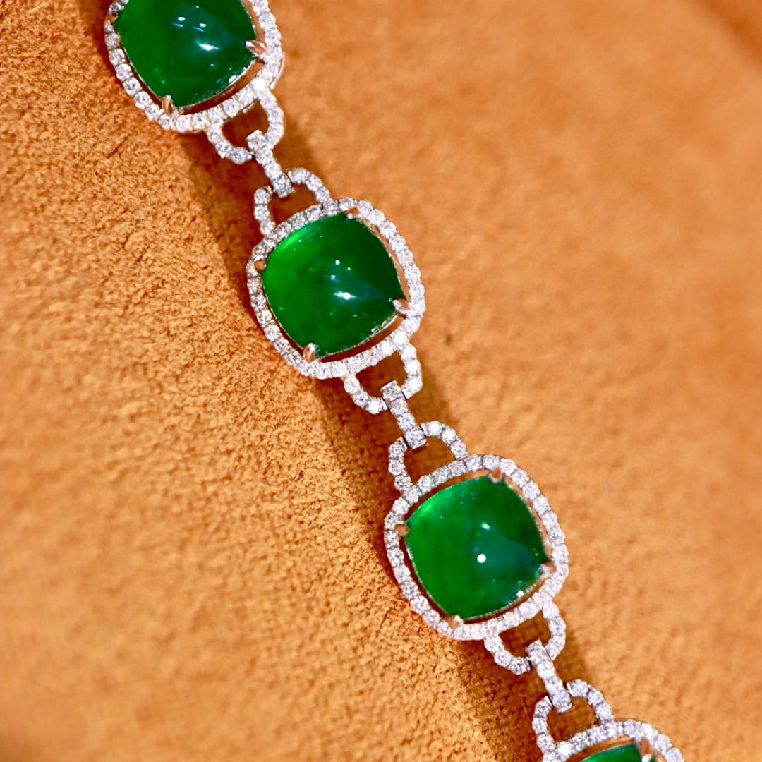 14k Gold 11.20 Ctw Vivid Green Natural Emerald & Diamond Bracelet - 5