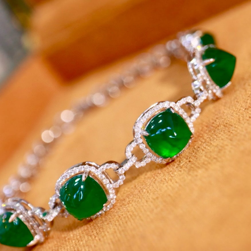 14k Gold 11.20 Ctw Vivid Green Natural Emerald & Diamond Bracelet - 6