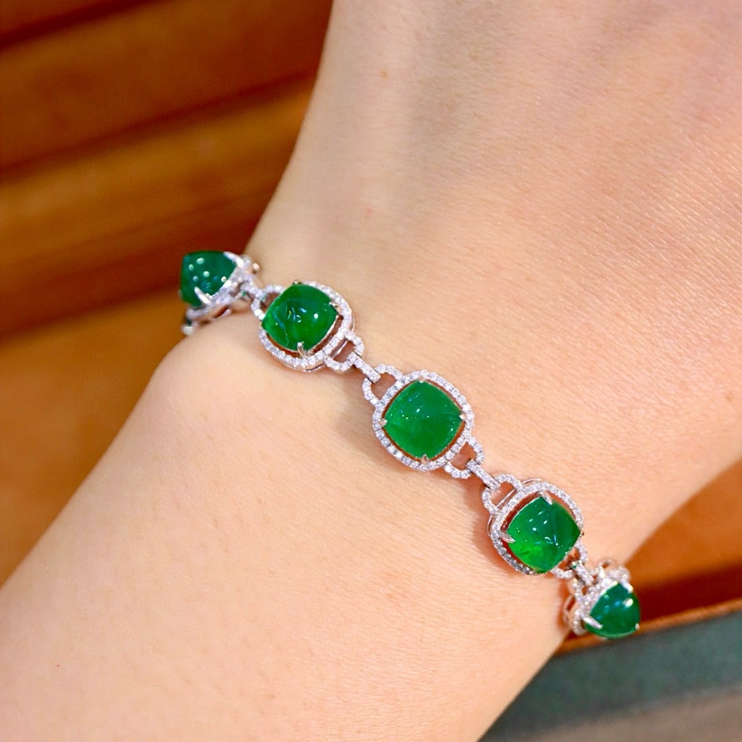14k Gold 11.20 Ctw Vivid Green Natural Emerald & Diamond Bracelet - 8