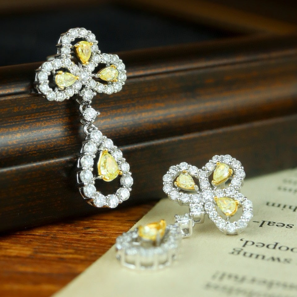 14k Gold 2.55 Ctw Natural Yellow Diamond & Diamond Earrings - 2