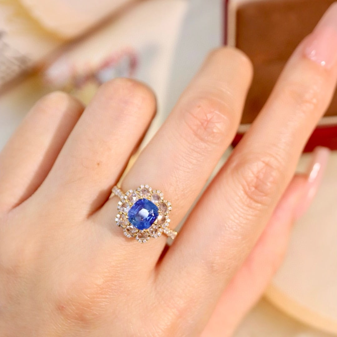 14k Gold 2.74 Ctw Natural Sapphire & Diamond Ring - 8