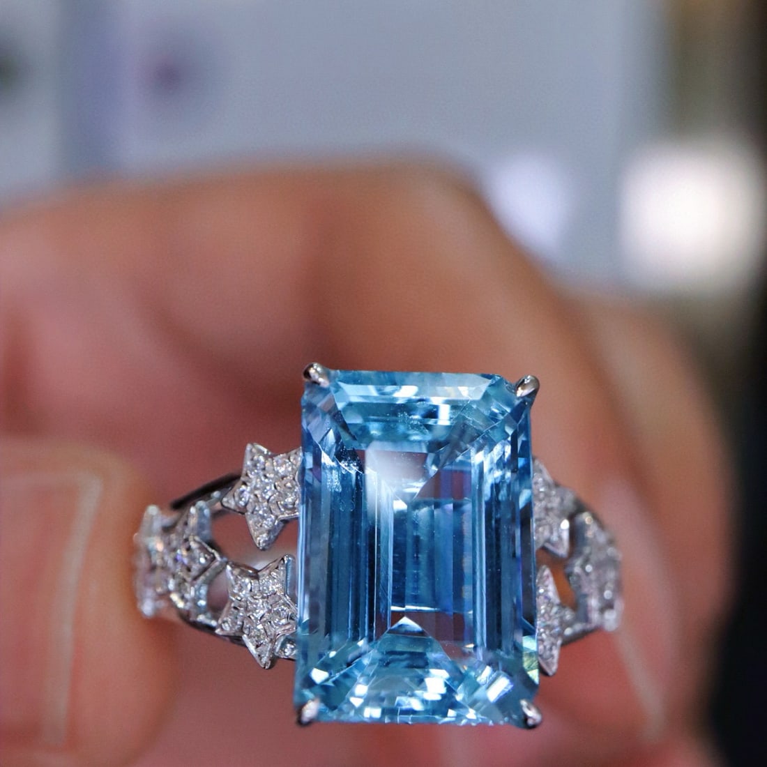 14k Gold 4.66 Ctw Natural Aquamarine & Diamond Ring - 4