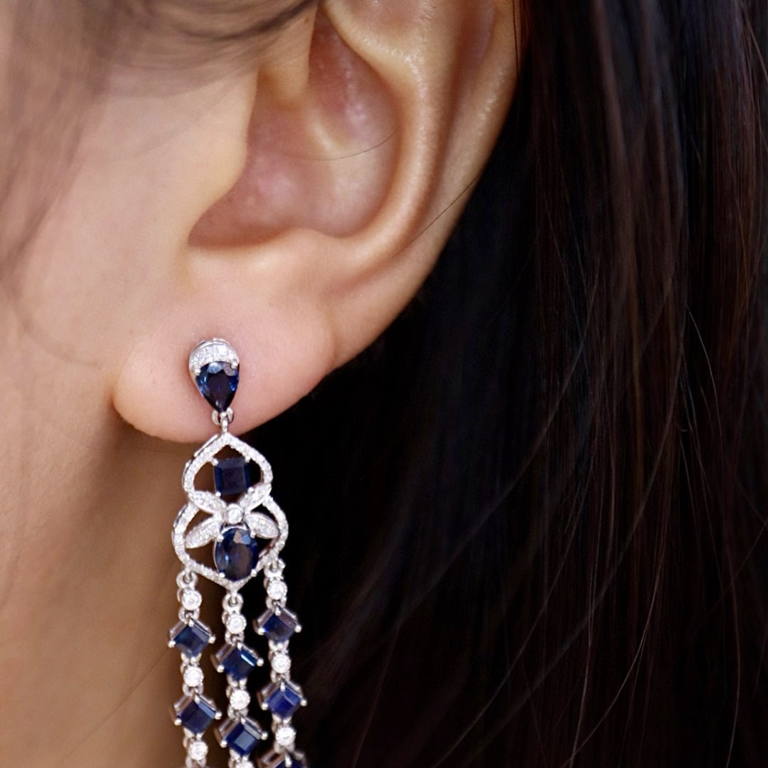 14k Gold 5.83 Ctw Natural Sapphire & Diamond Earrings - 6