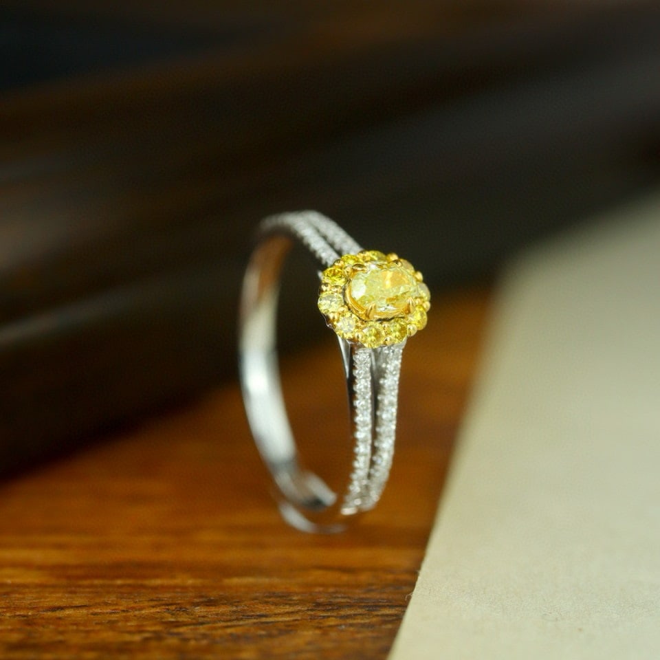 14k Gold 0.50 Ctw Natural Yellow Diamond & Diamond Ring - 3