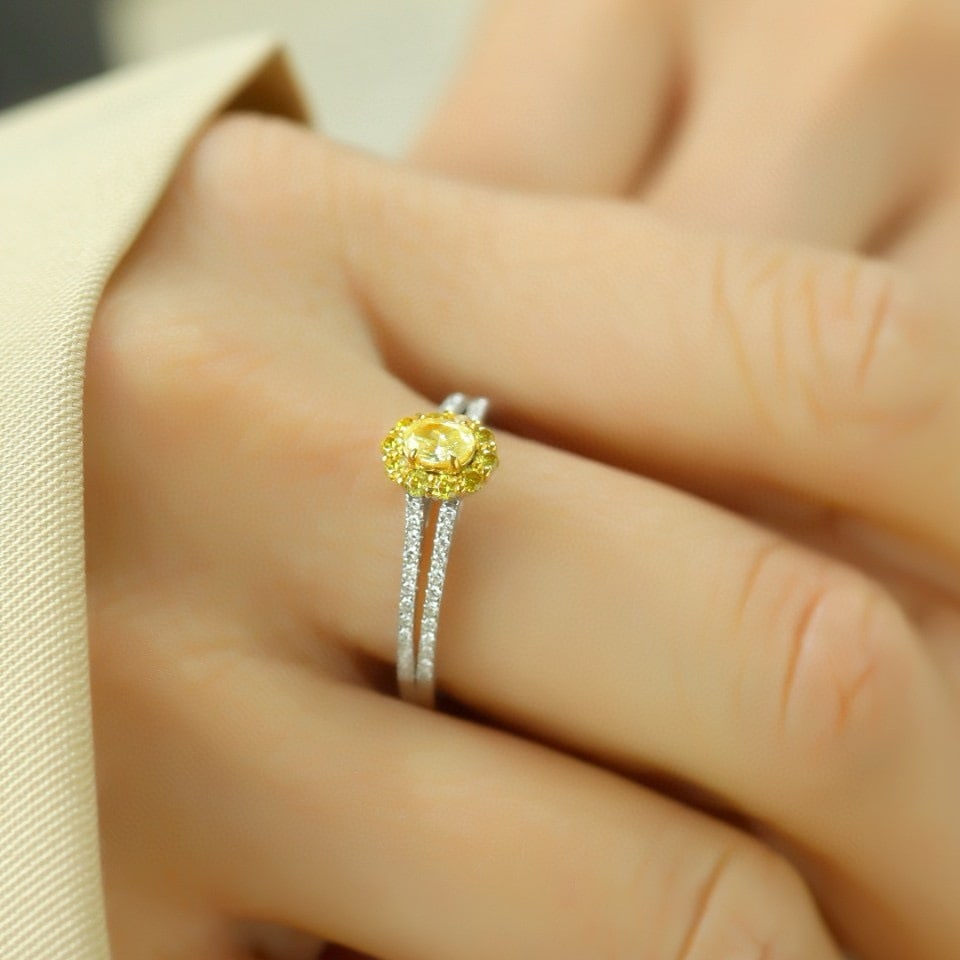 14k Gold 0.50 Ctw Natural Yellow Diamond & Diamond Ring - 5