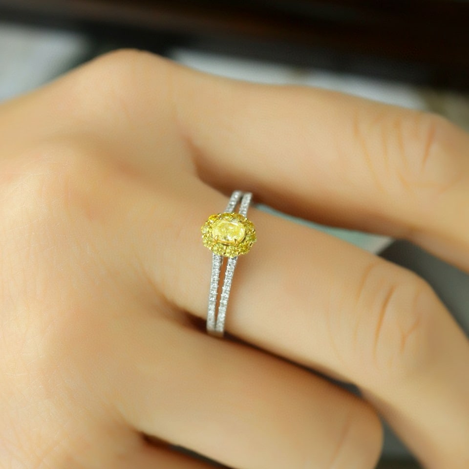 14k Gold 0.50 Ctw Natural Yellow Diamond & Diamond Ring - 6