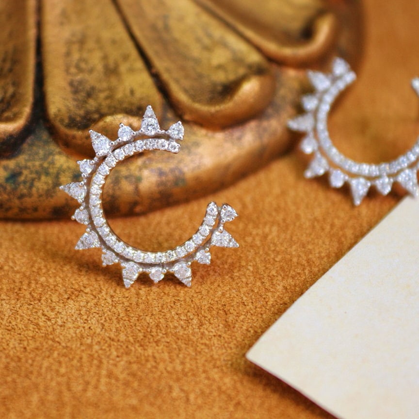 14k Gold 0.70 Ct Natural H Diamond Earrings - 4