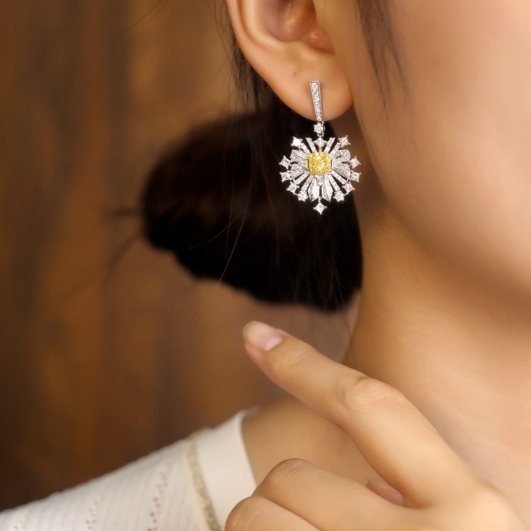 14k Gold 2.45 Ctw Natural Yellow Diamond & Diamond Earrings - 6