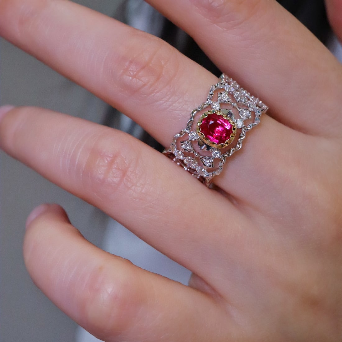 14k Gold 1.51 Ctw Natural Ruby & Diamond Ring - 5