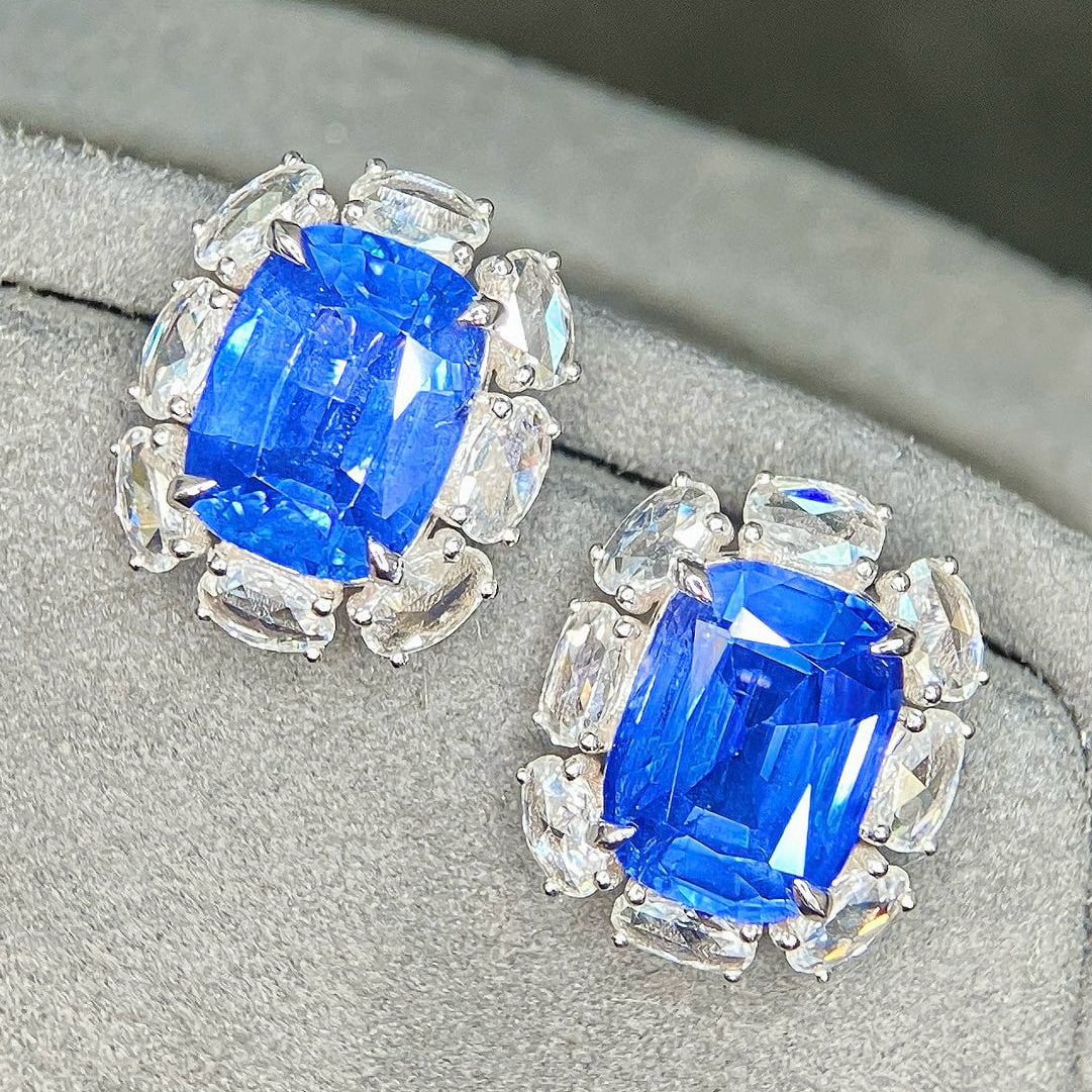 14k Gold 6.10 Ctw Natural Sapphire & Diamond Earrings - 3